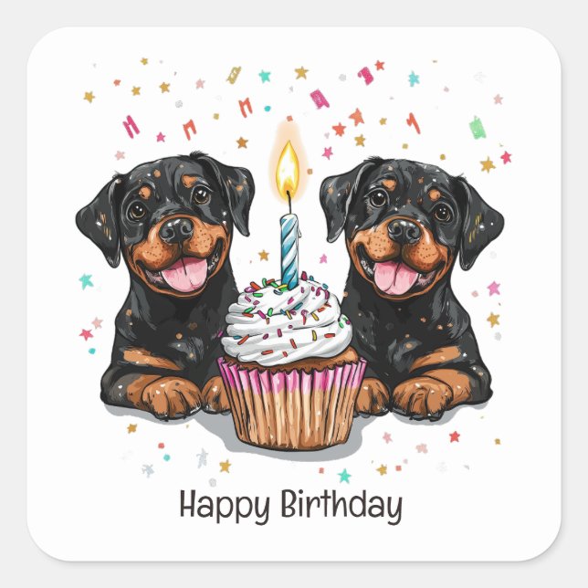Happy Birthday Rottweiler Hunde Quadratischer Aufkleber (Vorderseite)