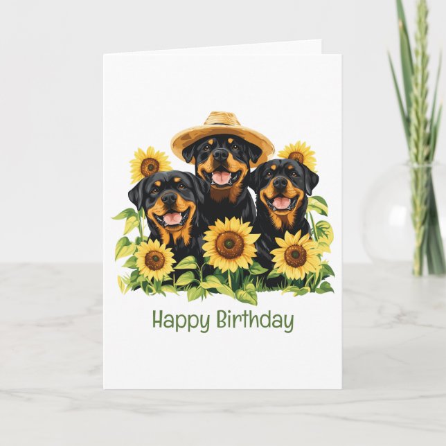 Happy Birthday Rottweiler Hunde Sonnenblumen Karte (Vorderseite)