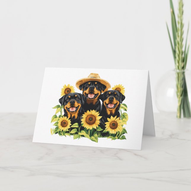 Happy Birthday Rottweiler Hunde Sonnenblumen Karte (Vorderseite)