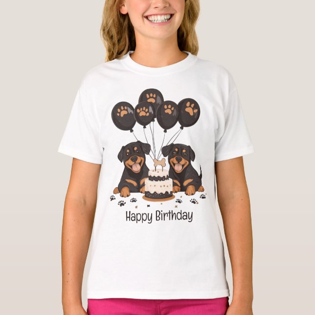 Happy Birthday Rottweiler Hunde T-Shirt (Vorderseite)