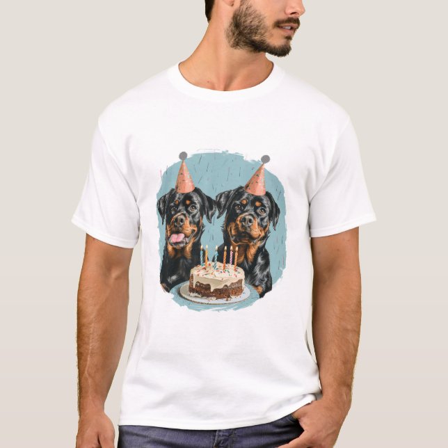Happy Birthday Rottweiler Hunde T-Shirt (Vorderseite)