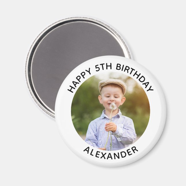 Happy Birthday Round Foto White Magnet (Vorderseite/Rückseite)