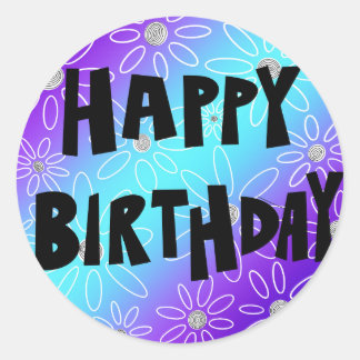Happy Birthday Round Sticker mit Blume