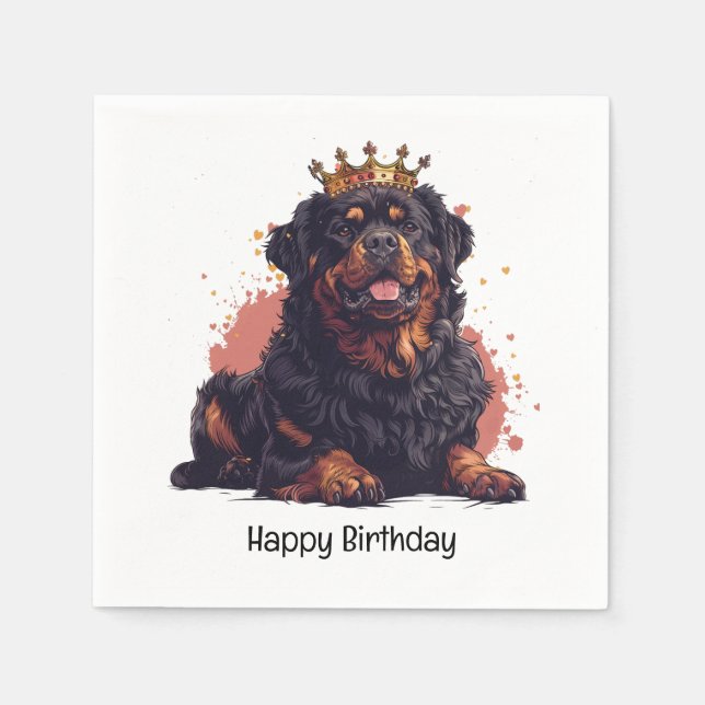 Happy Birthday Royal Rottweiler Dog Queen Crown Serviette (Vorderseite)