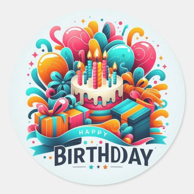 Happy Birthday Runder Aufkleber (Vorderseite)