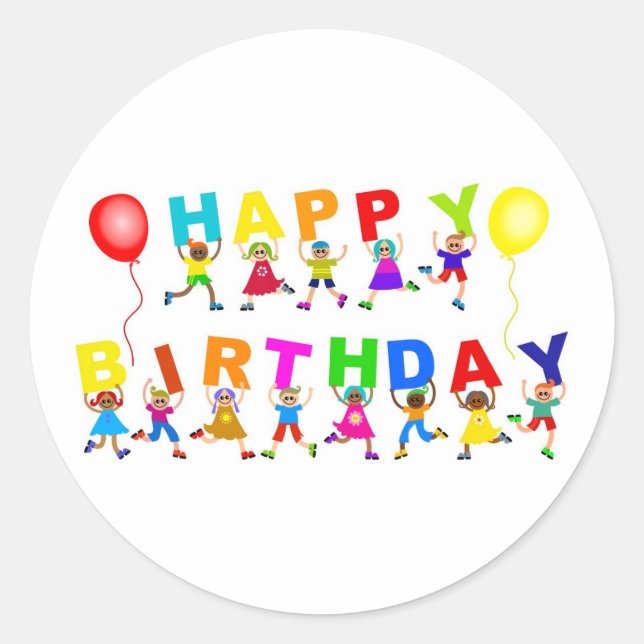Happy Birthday Runder Aufkleber (Vorderseite)