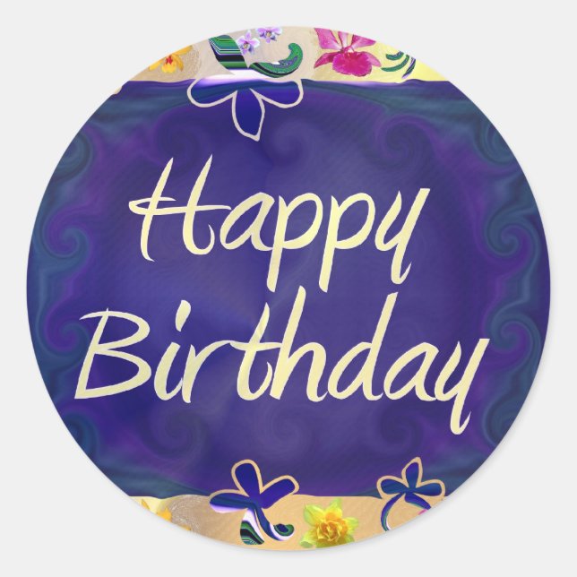 Happy Birthday Runder Aufkleber (Vorderseite)