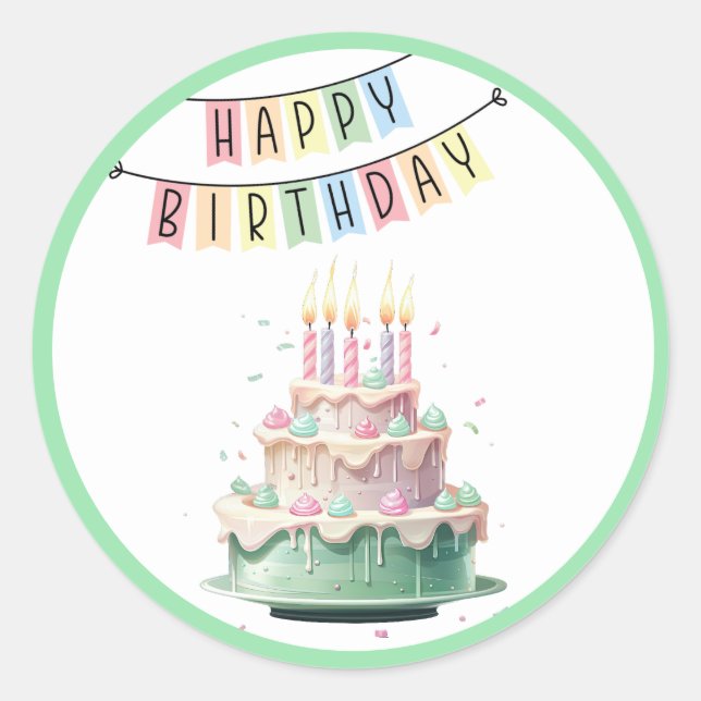 Happy Birthday Runder Aufkleber (Vorderseite)