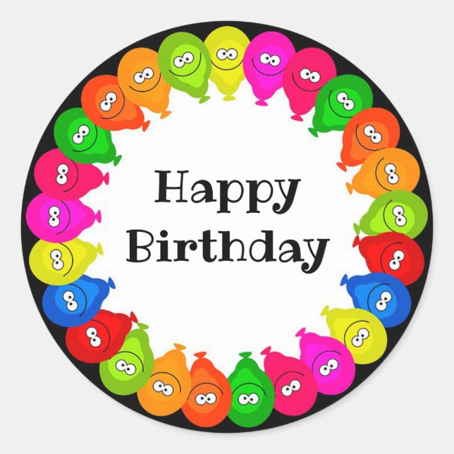 Happy Birthday Runder Aufkleber (Vorderseite)