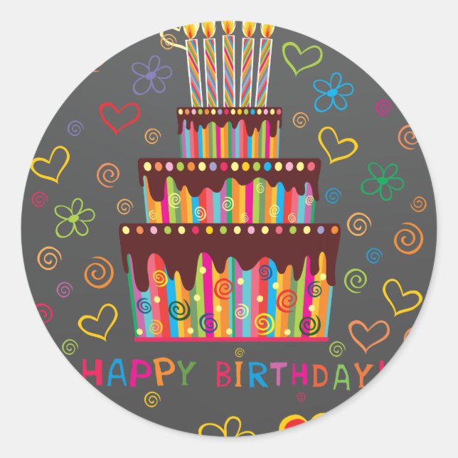 Happy Birthday Runder Aufkleber (Vorderseite)