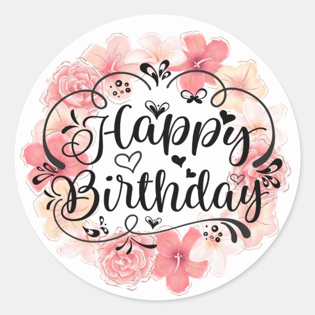 Happy Birthday Runder Aufkleber (Vorderseite)