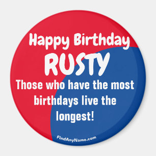 Happy Birthday RUSTY Rot/Blau Magnet