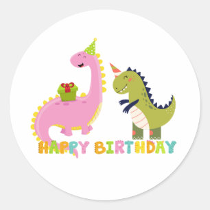 Happy Birthday Saurus Runder Aufkleber