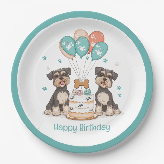 Happy Birthday Schnauzer Hunde Pappteller (Vorderseite)