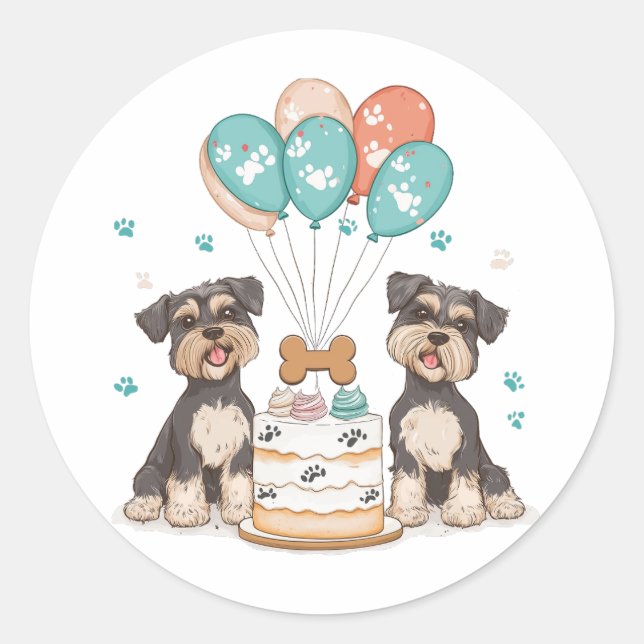 Happy Birthday Schnauzer Hunde Runder Aufkleber (Vorderseite)
