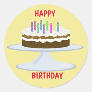 Happy Birthday Schokoladenkuchen und Kerzen Runder Aufkleber