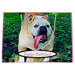 Happy Birthday schöne Bulldogge rosa Zunge Große Geschenktüte