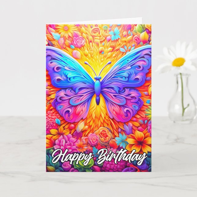 Happy Birthday | Schöne künstlerische Butterfly Karte (Kleine Pflanze)