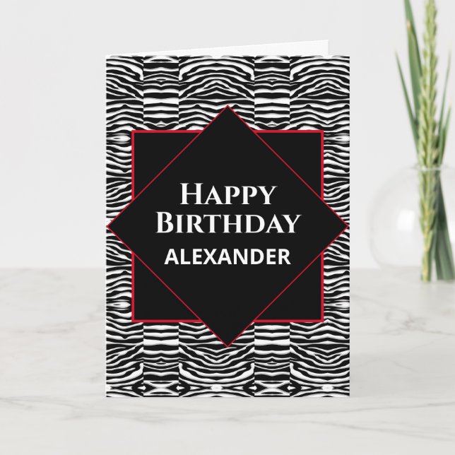 Happy Birthday Schwarz-weiß Modern Personalize Karte (Vorderseite)