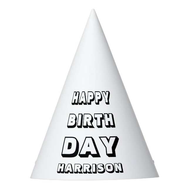 Happy Birthday Schwarz-weißer individuelle Name Mo Partyhütchen (Vorderseite)