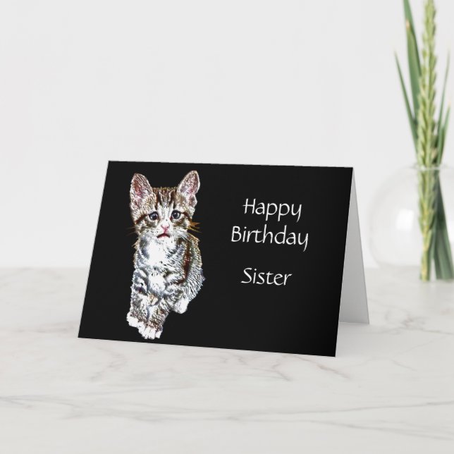 Happy Birthday Schwester Custom Special Kitty wüns Karte (Vorderseite)