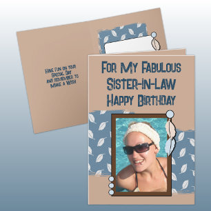Happy Birthday Schwesterschwester in Foto blau bra Karte