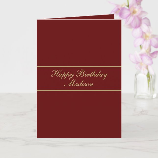 Happy Birthday Script Name Burgundy Gold Karte (Orchidee)
