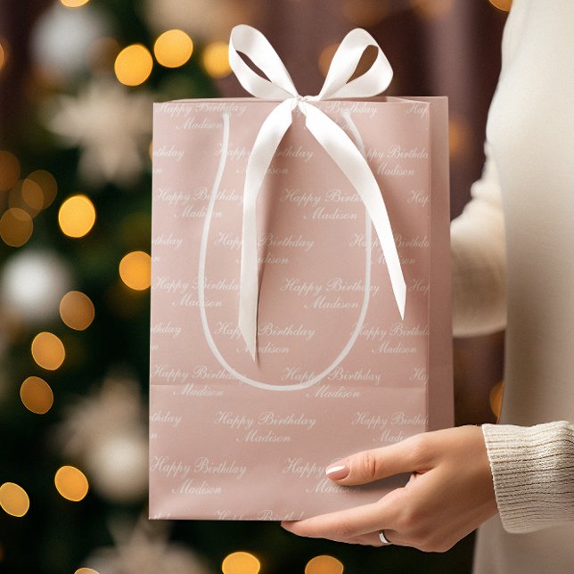 Happy Birthday Script Name Dusty Rose Mittlere Geschenktüte (Von Creator hochgeladen)