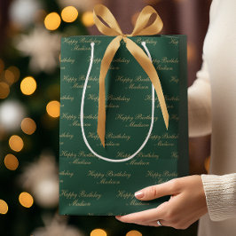 Happy Birthday Script Name Green Gold Mittlere Geschenktüte