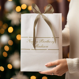 Happy Birthday Script Name White Gold Mittlere Geschenktüte