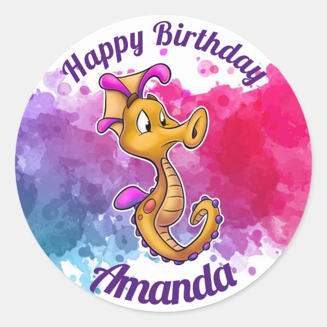 Happy Birthday Seepferd Stickers (Vorderseite)