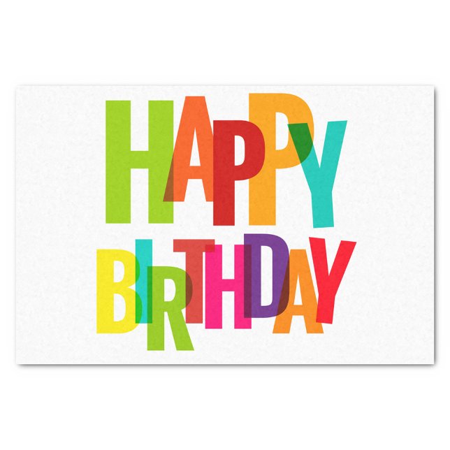 Happy Birthday Seidenpapier (Colorful Tissue Paper with bold vibrant letters spelling "Happy Birthday!)