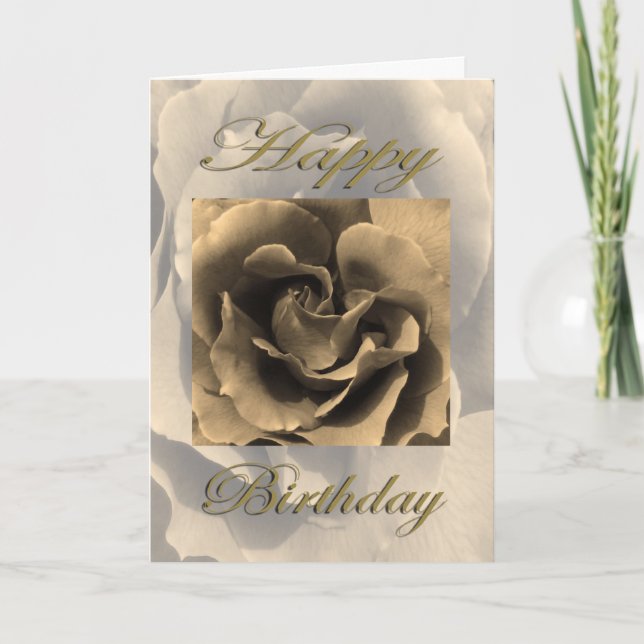 Happy Birthday Sepia Rose Karte (Vorderseite)