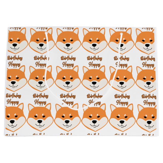 Happy Birthday Shiba Inu Original große Geschenkta Geschenktüte (Vorderseite)