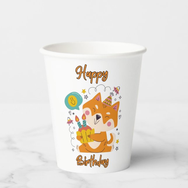 Happy Birthday Shiba Inu Paper Cups Pappbecher (Vorderseite)