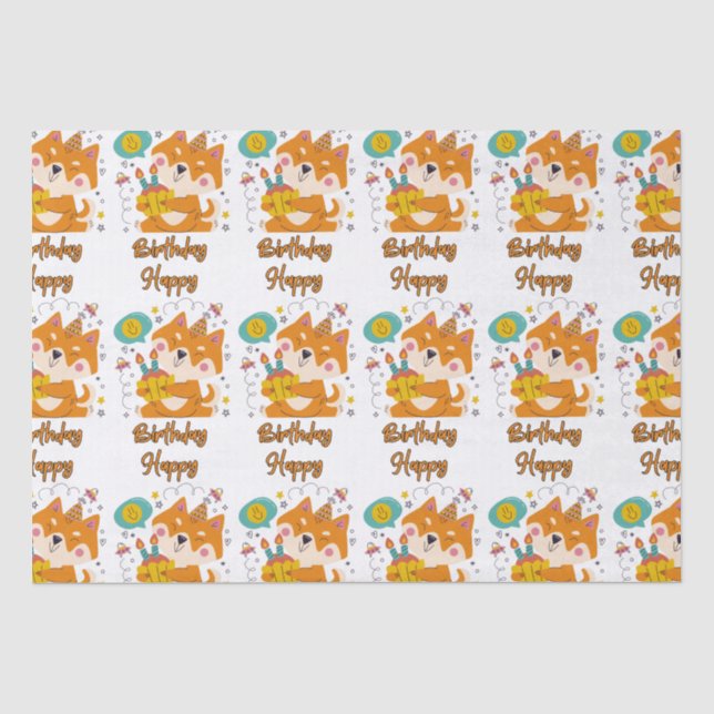 Happy Birthday Shiba Inu Tissue Paper Seidenpapier (Vorderseite)