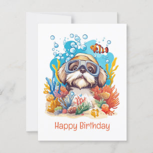 Happy Birthday Shih Tzu Dog Schnorcheln Korallenri Postkarte