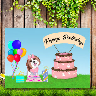 Happy Birthday Shih Tzu mit Cake Karte