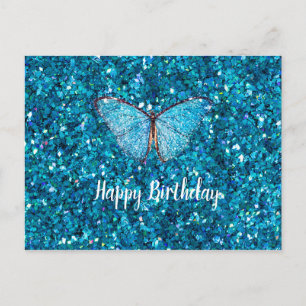 Happy Birthday Shiny Blue Glitzy Template Postkarte