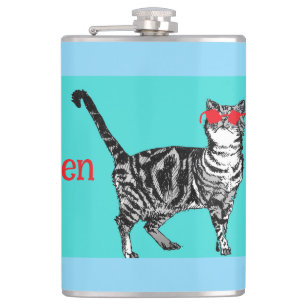 Happy Birthday Sie Cool Tabby Cat Mens Husband Flachmann