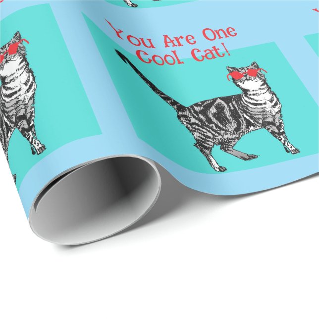 Happy Birthday Sie Cool Tabby Cat Mens Husband Geschenkpapier (Rolleneckpunkt)