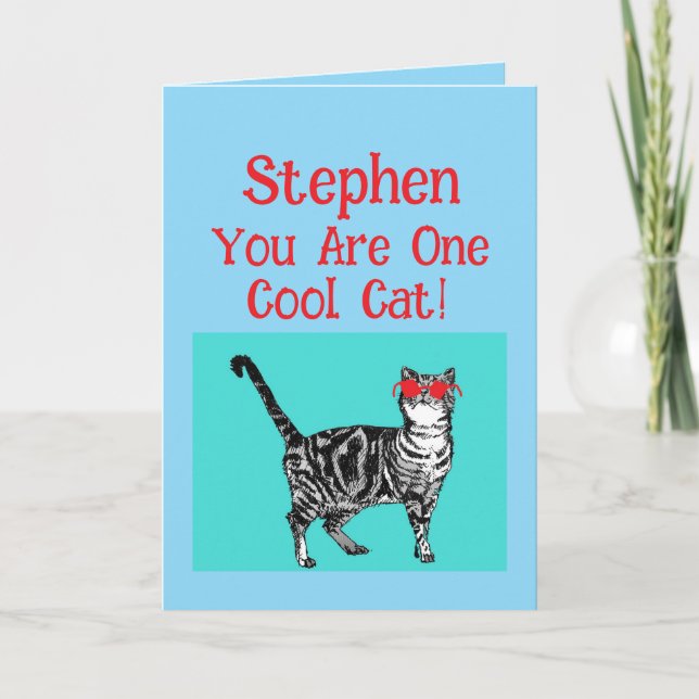 Happy Birthday Sie Cool Tabby Cat Mens Husband Karte (Vorderseite)