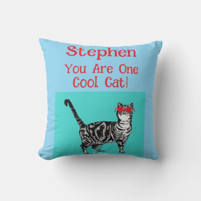 Happy Birthday Sie Cool Tabby Cat Mens Husband Kissen (Vorderseite)