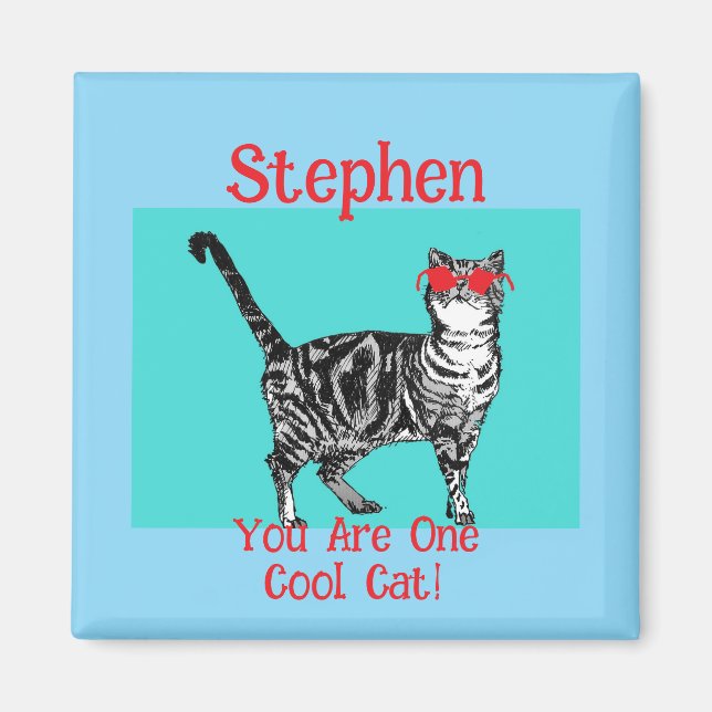 Happy Birthday Sie Cool Tabby Cat Mens Husband Magnet (Vorne)