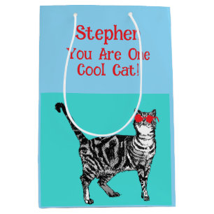 Happy Birthday Sie Cool Tabby Cat Mens Husband Mittlere Geschenktüte