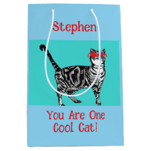 Happy Birthday Sie Cool Tabby Cat Mens Husband Mittlere Geschenktüte