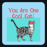 Happy Birthday Sie Cool Tabby Cat Mens Husband Quadratischer Aufkleber<br><div class="desc">Sie haben Tabby Cat Design Cool. Diese schöne Karte würde jeden Liebhaber von Katzen Anzug machen. Entworfen aus einer meiner originalen Tintenstift-Zeichnungen. Das wird bestimmt Spaß machen!</div>