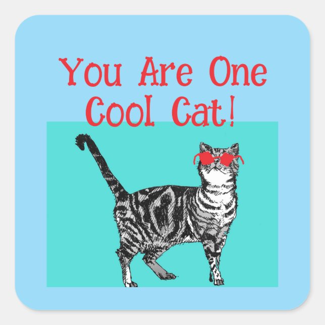 Happy Birthday Sie Cool Tabby Cat Mens Husband Quadratischer Aufkleber (Vorderseite)