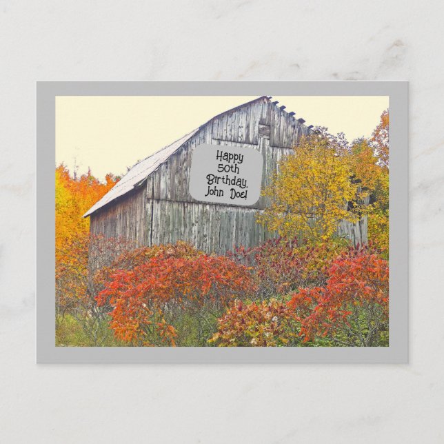 HAPPY BIRTHDAY SIGN AUF ALTER BARN Postkarte (Vorderseite)