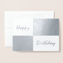 Happy Birthday Silver Foil and White Rectangle